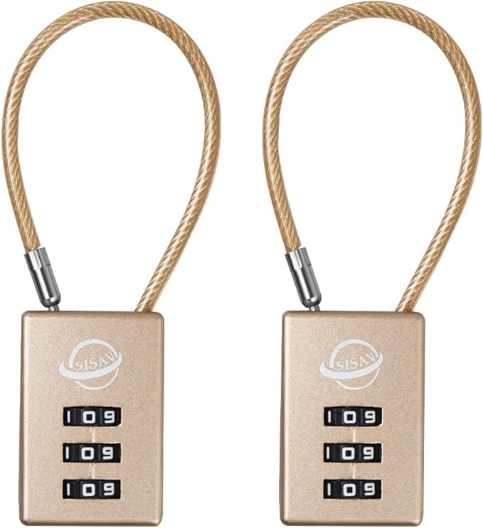 3 Digit Cable Combination Lock 5 inches Cable for School Gym Locker,Filing Cabinets,Helmet,Toolbox,Luggage Suitcase,knapsack,Gold 2Pack