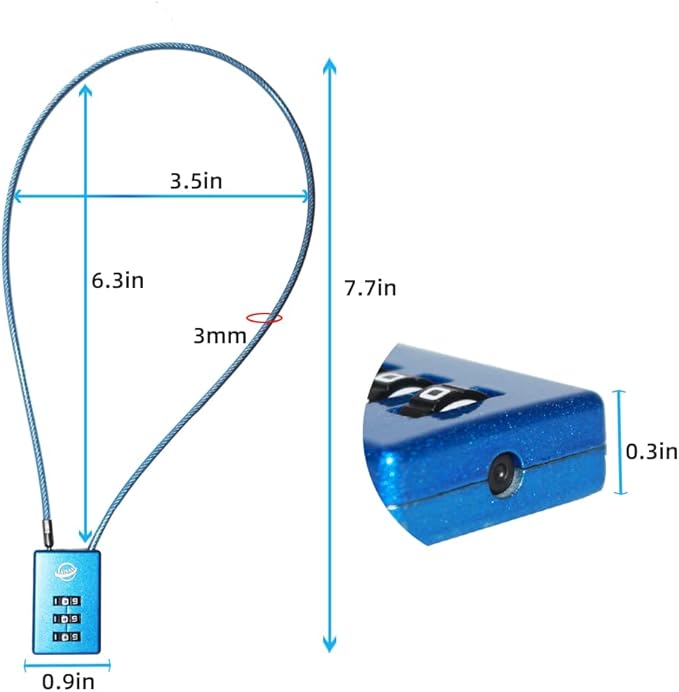 3 Digit Cable Combination Lock 20 inches Cable for School Gym Locker,Filing Cabinets,Helmet,Toolbox,Luggage Suitcase,knapsack,Blue 2Pack