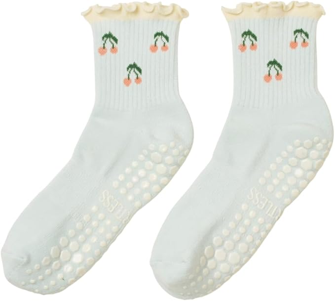 Crew Half Calf Grip Socks, Cutest Fruits Pilates Socks, Ruffle socks, Non-Slip, Barre Yoga Fitness