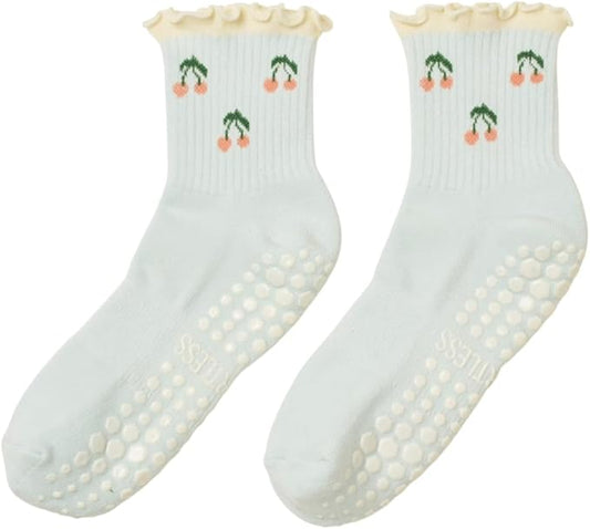 Crew Half Calf Grip Socks, Cutest Fruits Pilates Socks, Ruffle socks, Non-Slip, Barre Yoga Fitness