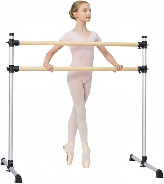 UMEKEN Wood/Aluminum/Steel Ballet Barre 4 Foot Portable Barre Bar Home Adjustable Freestanding Ballet Stretch Dance Bar for Kids Adult with Carry Bag
