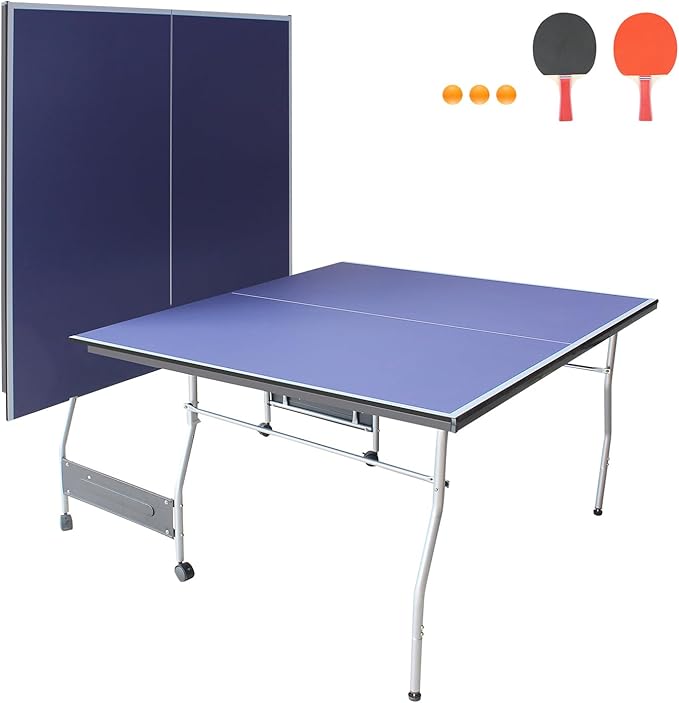 8ft Foldable Ping Pong Table for Home & Outdoor Play - Includes 2 Paddles, Net & 3 Balls