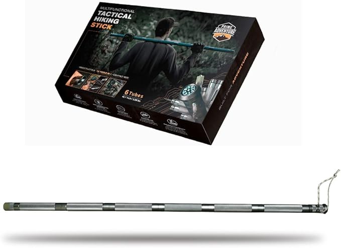 Hiking Tactical Stick Walking Staff - Outdoor Multitool Gear Trekking Pole Collapsible Retractable Premium 15 in 1 | 8 Tubes