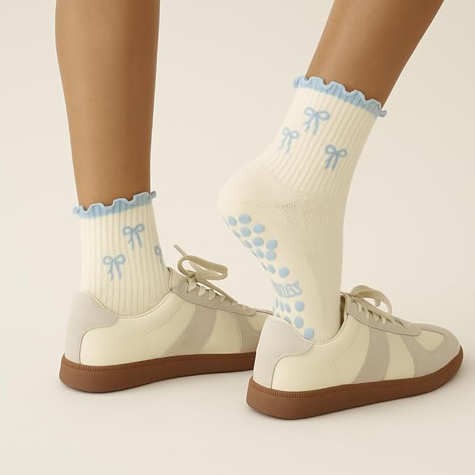 Crew Half Calf Grip Socks, Cutest Fruits Pilates Socks, Ruffle socks, Non-Slip, Barre Yoga Fitness