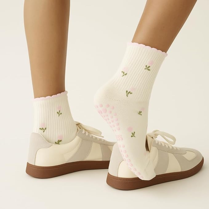 Crew Half Calf Grip Socks, Cutest Fruits Pilates Socks, Ruffle socks, Non-Slip, Barre Yoga Fitness
