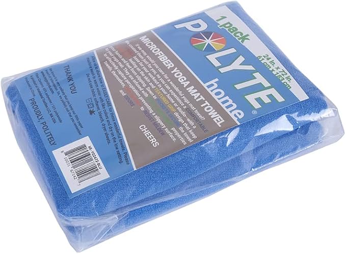 POLYTE Microfiber Hot Yoga Towel Mat with Non-Slip Silicone Grip and Secure Fit Elastic Straps, 24 x 72 in (Blue)