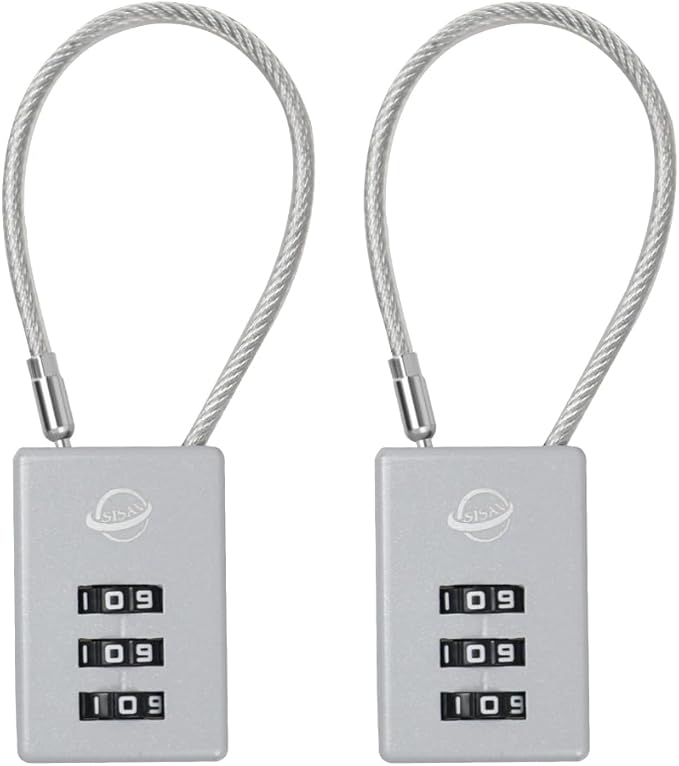 3 Digit Cable Combination Lock 5 inches Cable for School Gym Locker,Filing Cabinets,Helmet,Toolbox,Luggage Suitcase,knapsack,Grey 2Pack