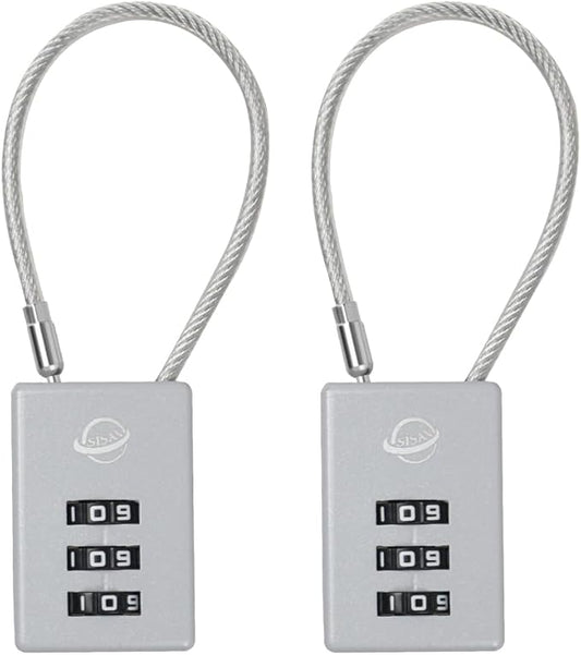 3 Digit Cable Combination Lock 5 inches Cable for School Gym Locker,Filing Cabinets,Helmet,Toolbox,Luggage Suitcase,knapsack,Grey 2Pack