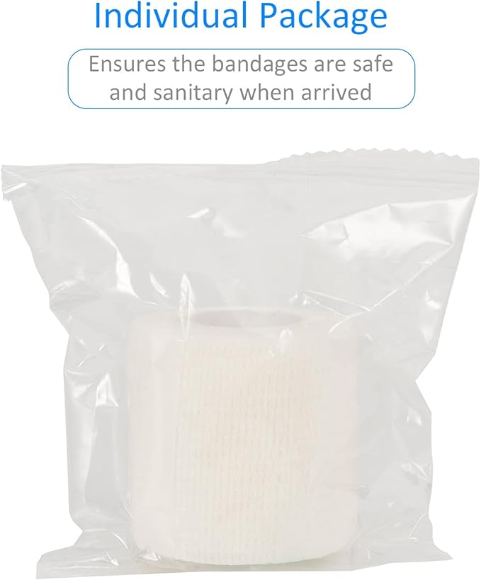 24 Pack Self Adherent Cohesive Wrap Bandages Non Woven Cohesive Bandage Elastic Self Adhesive Bandage Wrap Sports Athletic Tape First Aid Tape for Wrist Ankle Pet Vet Wrap Grip Cover 2 inch (White)