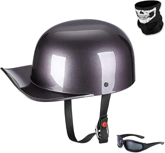 Vintage Open Face Motorcycle Helmet Retro Baseball Cap Half Helmets Men Women for Cruiser Street Scooter Moped Cap Jet with Mask Glasses - DOT Certified
