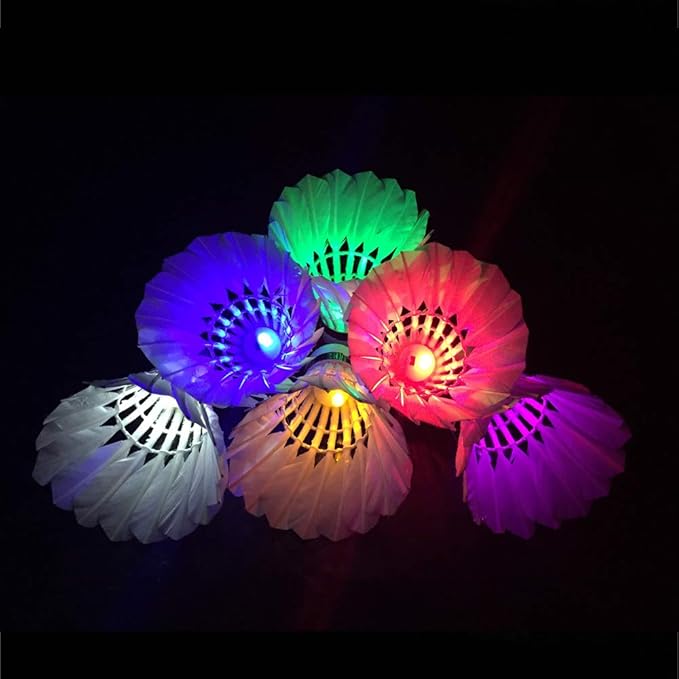 LED Badminton Birdies 4/5/6 PCS,Nylon Glow in The Dark Badminton Shuttlecocks,Goose Feather Colourful Lighting Birdies, Plastic Light Up Birdie Balls for Indoor Outdoor Sports Activities
