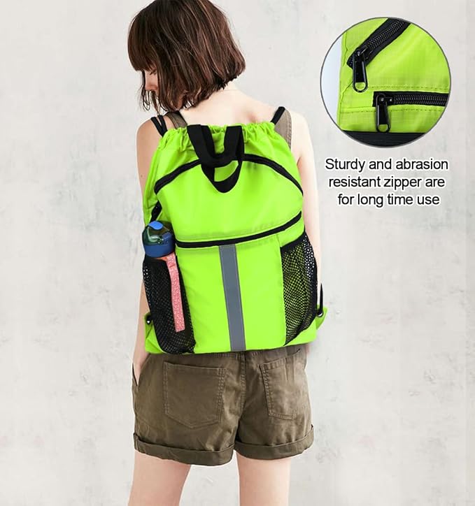 BeeGreen Drawstring Backpack Bag with Shoe Compartment, X-Large Black Gym Sports String Cinch Backpack