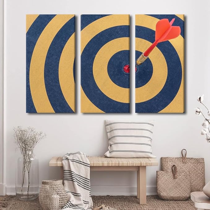 Canvas Wall Art Office Decor Wall Art Success Paintings Dart Board for Living Room 3 Piece Sports Theme Pictures Contemporary Home Decor Print on Canvas Stretched and Framed Ready to Hang(40"Wx60"H)