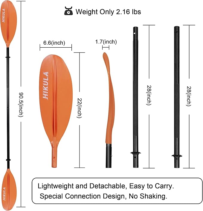 Kayak Paddle 4 Pieces Aluminum Shaft and PP Blade Floating 86.6in/220cm, 90.5inch/230cm Lightweight Oars