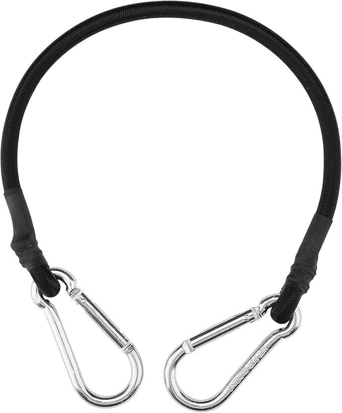 ZHOUBIN 18 Inch Black Bungee Cords with Carabiner Hooks, 2Pcs