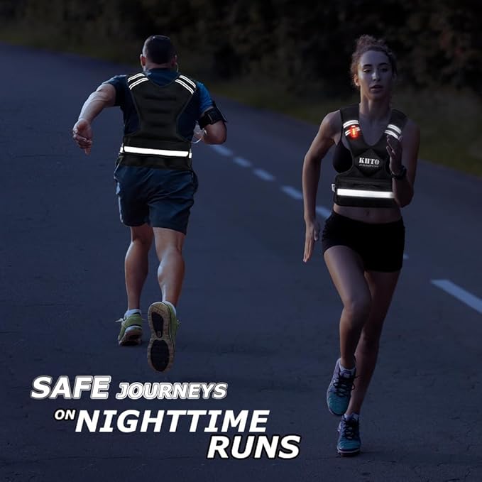 KHTO Adjustable Weighted Vest for Men and Women with Warning Light Reflective Strip，Large Weight Vest for Exercise Set Cardio and Strength Training (4-10lb/11-20lb/20-32lb)