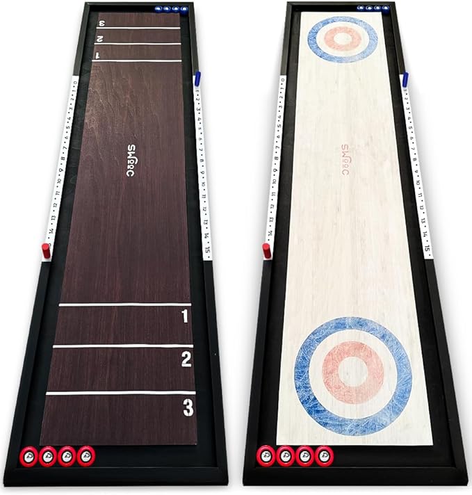 Swooc Games® | 2-in-1 Premium Shuffleboard and Curling | 100% Solid Wood Shuffleboard Table (4ft) | 5+ Ways to Play | Tabletop Games for Adults & Kids | Shuffle Board Game Table Top, Bar & Indoor Game
