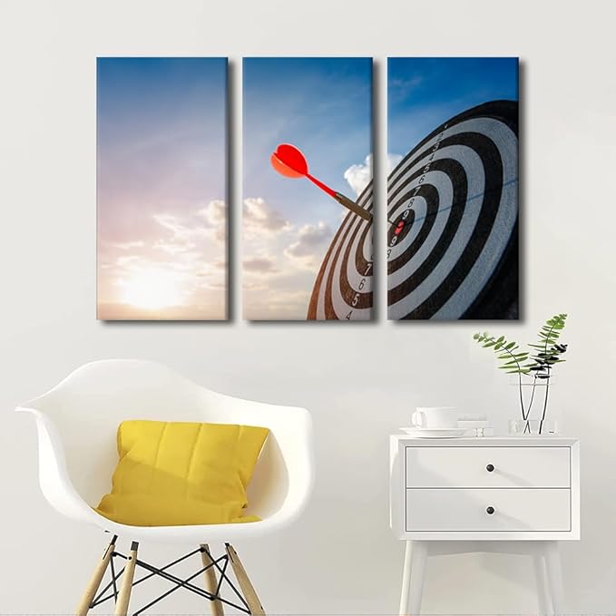 Canvas Wall Art for Living Room Office Dartboard with Darts Closeup Modern Home Decor Wall Art Motivational HD Printed Posters for Bedroom Goal Achievement Concept Pictures Ready to Hang, 28"Wx42"H