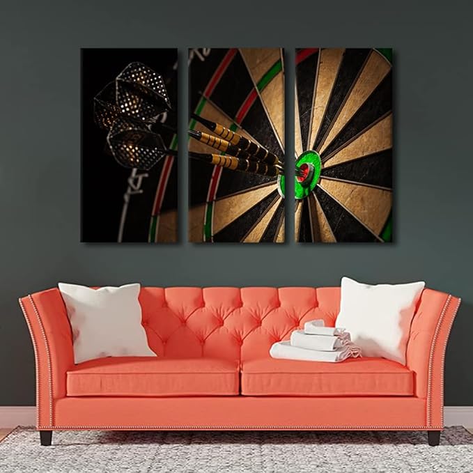 Wall Art Retro Dart Board Canvas Wall Art for Bedroom Leisure Sport Wall Paintings for Living Room Motivational Office Modern Wall Art Pictures Print On Canvas Giclee Framed Ready to Hang, 28"Wx42"H
