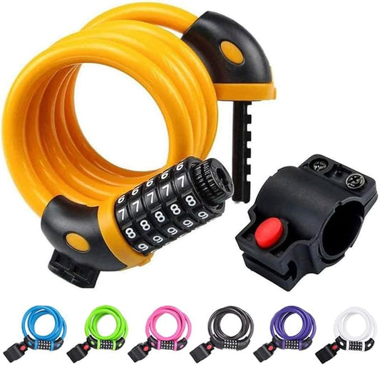NDakter Bike Lock, 4/5.6 Feet Bicycle Cable, High Security 5 Digit Resettable Combination Coiling Bicycle Lock, Heavy Duty Anti Theft Cable with Mounting Bracket, 1/2 Inch Diameter (12mm)