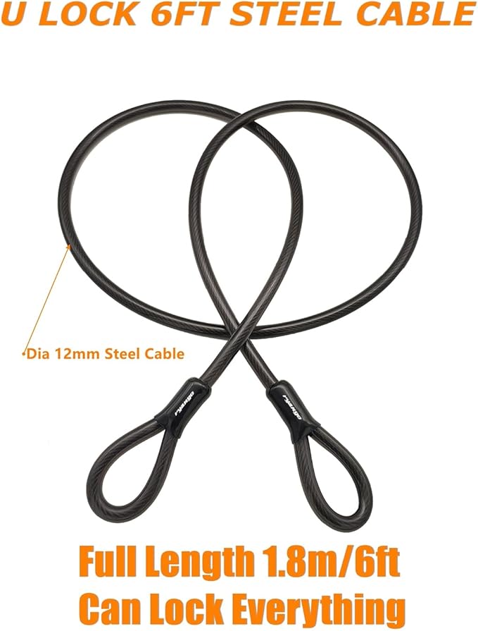 Bike U Lock, Heavy Duty Anti Theft U Lock with 6ft Steel Cable, 4-Digit Combination Type Bicycle U Lock with Mounting Bracket for Bike, Motorcycle, Scooter, Door, Fence