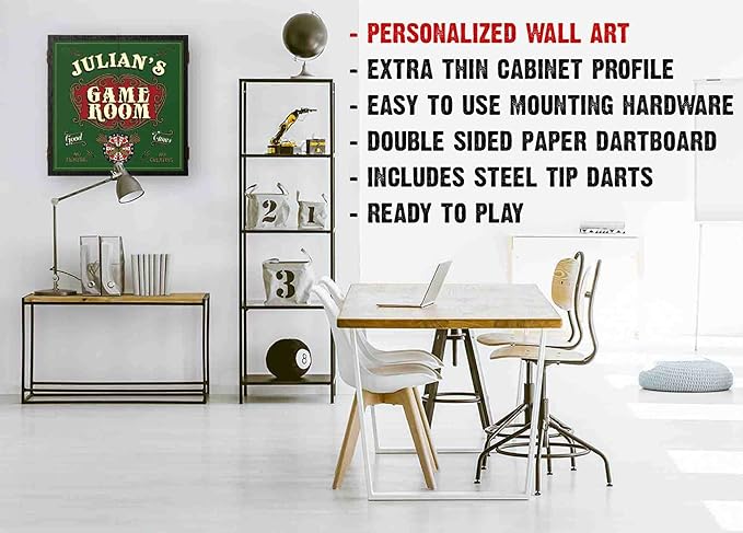 THOUSAND OAKS BARREL CO. | Personalized Dartboard & Cabinet Set with 6 Steel Tip Darts