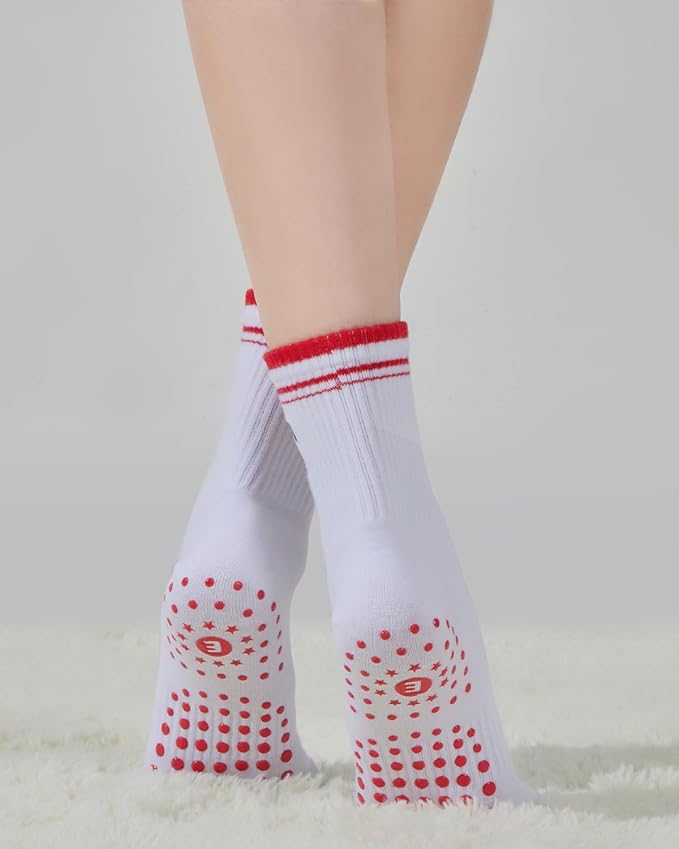 EUDOLAH Cute Yoga Socks for Women Pilates Barre Breathable Non-Slip Crew Grip Sock With Stripes Anti-friction Athletic Socks