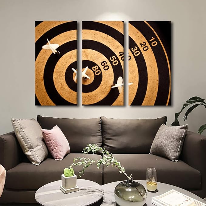 3 Pieces Dart Board Pictures Canvas Art Paintings House Decor Sports Theme Poster Print Canvas Wall Art for Bar Club Living Room Artwork Rustic Home Decor Framed Ready to Hang(28" Wx42 H)
