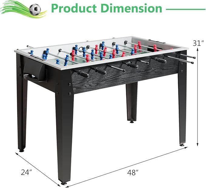 GYMAX 48” Foosball Table, Arcades Soccer Game Table for Multiplayer with 2 Balls, Score Keepers Wooden Competition Sized Foosball Table for Adults and Kids
