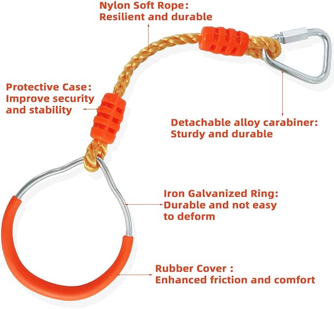 Ninja Ring Fitness Gymnastic Ring Climbing Bar Workout Outdoor Backyard Playground Training Equipment Play Set, Jungle Gym Fist Hanging Swing Monkey Bars Ninja Warrior Obstacle Course Trapeze Playsets
