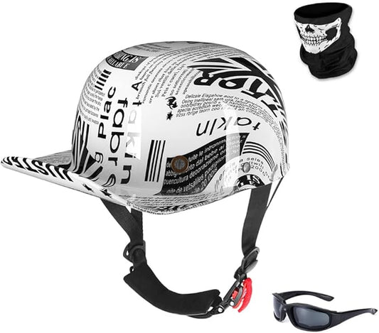 Vintage Retro Open Face Motorcycle Helmet Baseball Cap Half Helmets Men Women for Moped Cap Jet Scooter Street Cruiser with Mask Glasses - DOT Certified