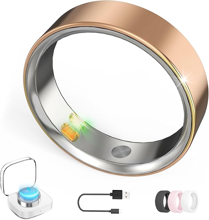 Smart Ring with Vibration Alerts, Health Tracker Ring with Body Temperature Monitor, Heart Rate, Sleep & Fitness Tracking, Waterproof Activity Ring for Men & Women, No App Fees