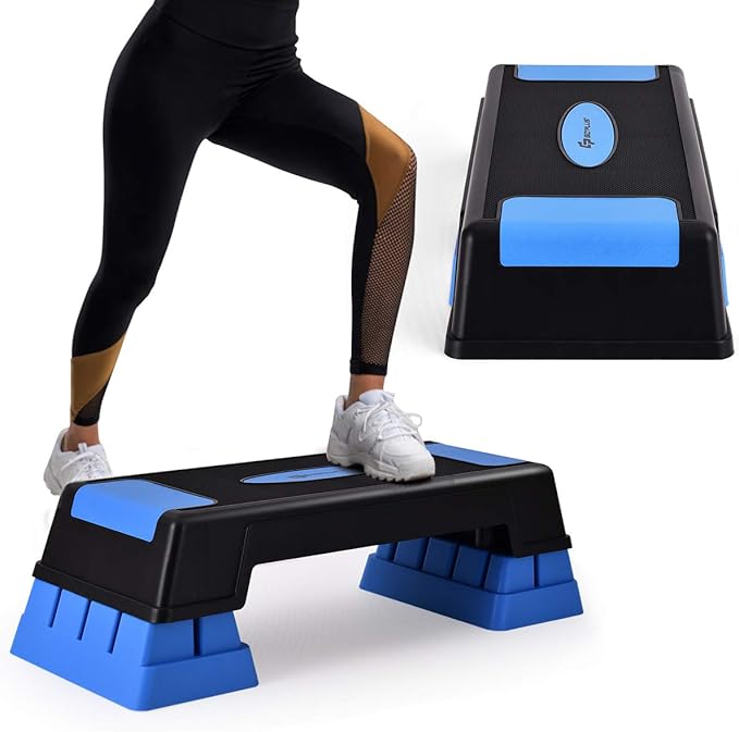 Goplus 30'' Aerobic Stepper with Risers, 5” 7” 9” Levels Height Adjustable, Workout Fitness Exercise Step Platform Trainer with Non-Slip Foot Pads, for Home/Gym