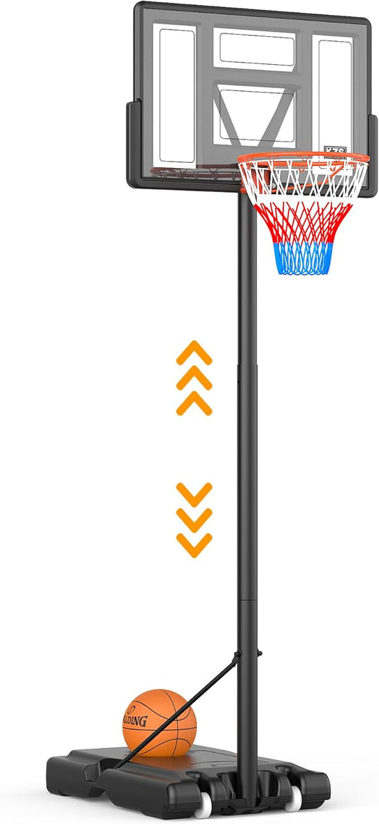 Basketball Hoop Indoor Outdoor 4.3ft to 10ft Three Adjustable Height for All Ages Portable Basketball Goal for Youth Adult 44" Large Backboard Perfect for Backyard Driveway Use