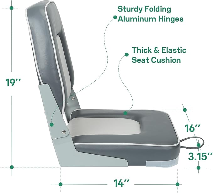 Classic Low Back Fishing Boat Seat with Backrest Folding Boat Chair Marine Bass Jon Boat Seats