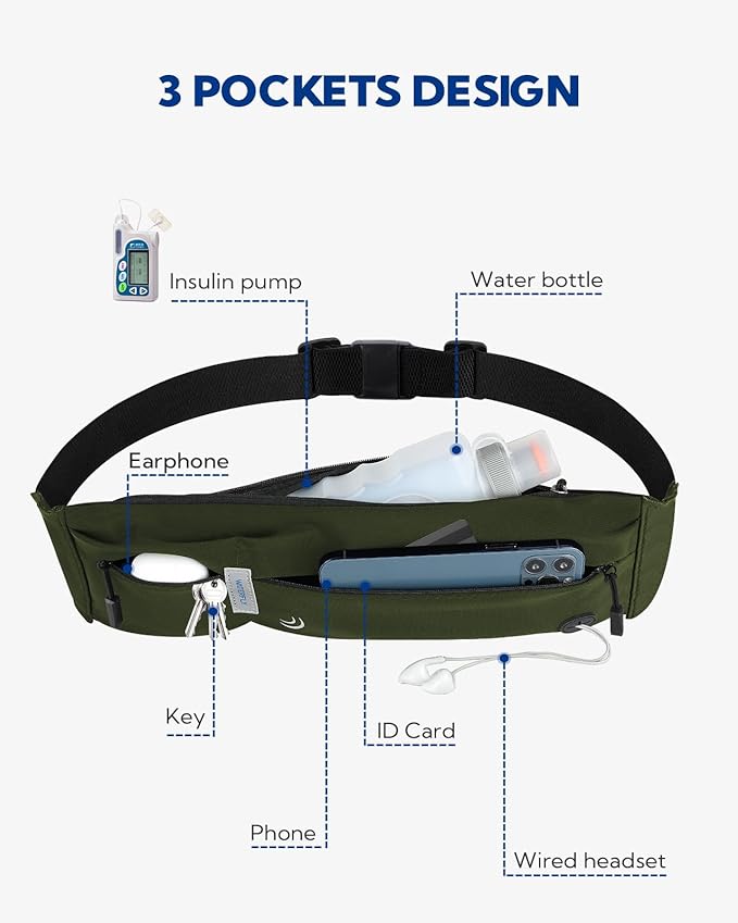 WATERFLY Running Belt Fanny Pack: Runner Marathon Jogging Waist Pack Sport Workout Exercise Fitness Phone Holder Belt for Men Women Jogger Slim Waistband