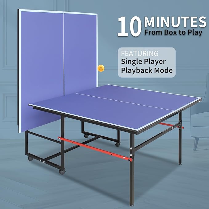 8Ft Mid-Size Foldable & Portable Ping Pong Table Set for Indoor Games