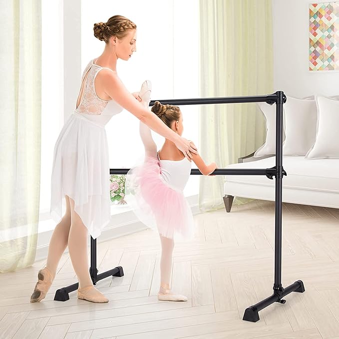 Costzon Portable Ballet Barre, 4FT Adjustable Double Freestanding Ballet Bar w/Anti-Skid Pad, Stable Base, Heavy-Duty Dancing Stretching Bar for Home, Fitness, Ballet