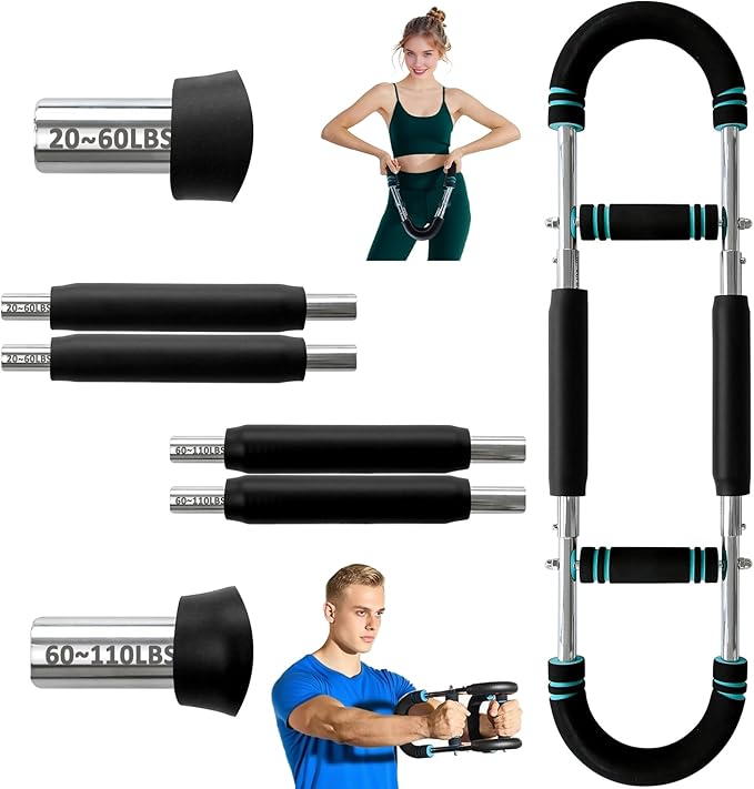 VVOKGO Twister Arm Trainer for Men & Women with 4 Spring, 20-110lb Adjustable Chest Workout Equipment, Shoulder Arm Strength Exerciser, Portable Power Twister Bar, Detachable Design Fitness Anywhere