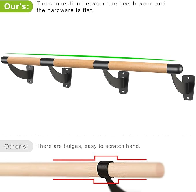 SELEWARE 4-12 ft Long Wood Ballet Barre Wall Mount Barre System for Home or Studio Barre Movements Body Stretch 1.5 inch Dia