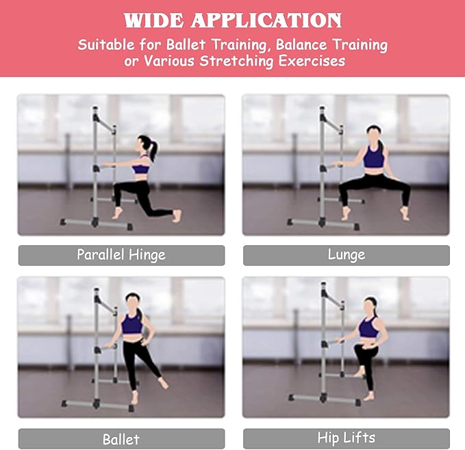 GYMAX Portable Ballet Barre, 4 Feet Folding Height Adjustable Ballet Bar with Anti-Skip Pad, Heavy Duty Freestanding Stable Stretch Bar for Home Kids Teenager Adults