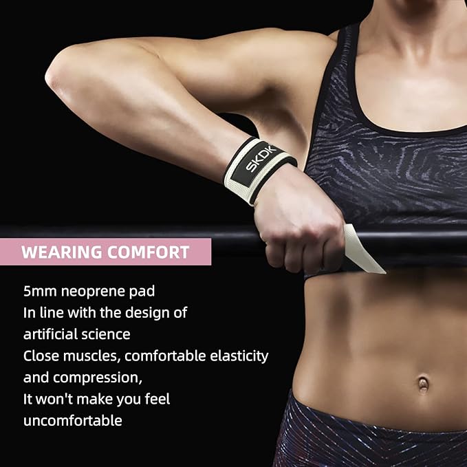 SKDK Cotton Hard Pull Wrist Lifting Straps Grips Band-Deadlift Straps with Neoprene Cushioned Wrist Padded and Anti-Skid Silicone - for Weightlifting, Bodybuilding, Xfit, Strength Training
