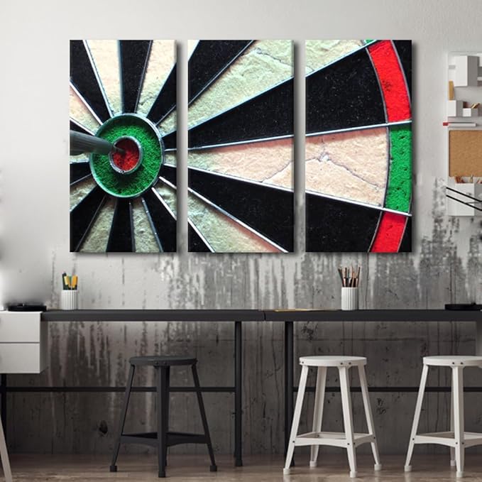 TUMOVO Wall Art Motivational Pictures Vintage Wall Paintings for Living Room Dart Board Office Print On Canvas Wall Art Bedroom Wall Decoration 3 Pieces Giclee Framed Ready to Hang - 28" Wx42 H