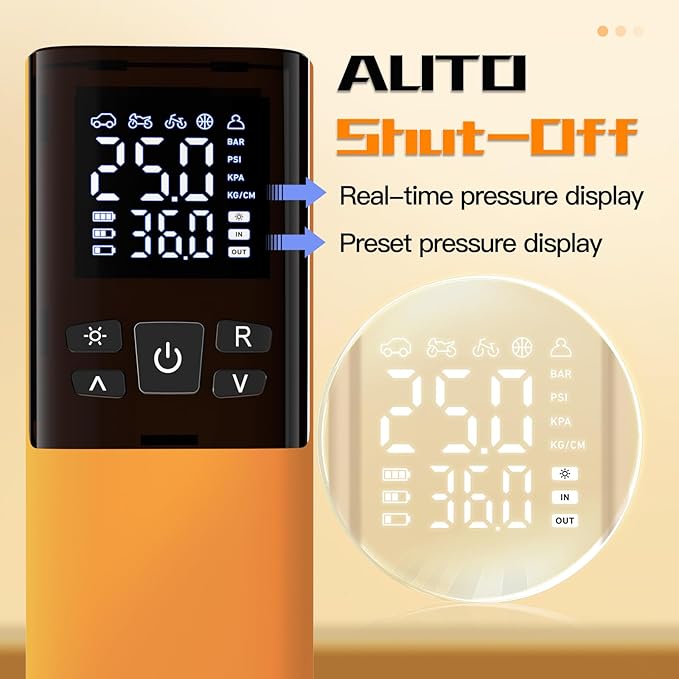 Tire Inflator Portable Air Compressor, Air Pump for Car Tires 5X Faster 150 Psi Digital Pressure Gauge, LED Light and Auto Shut-off Cordless Pocket Portable Pump for Car, Motorcycle, Bike, Balls etc.