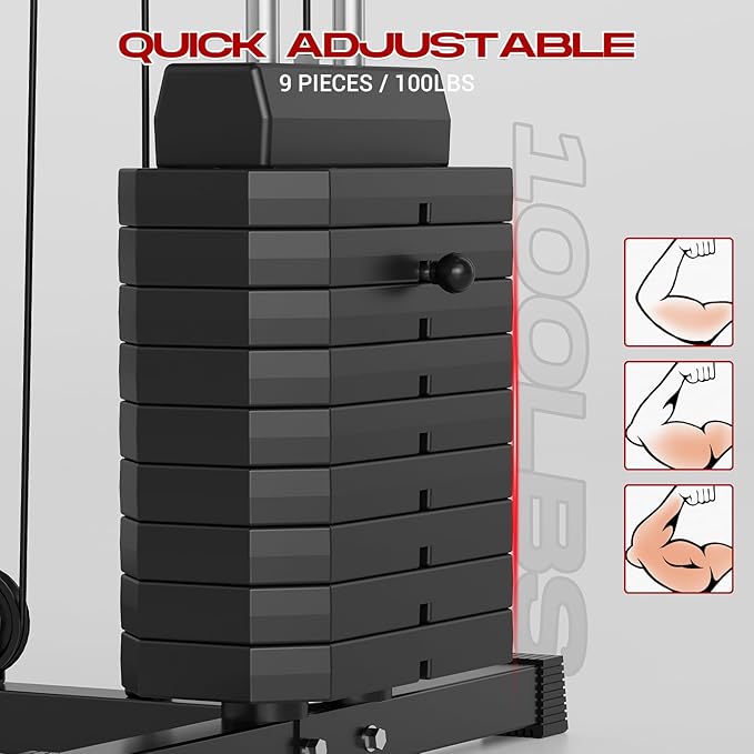 Multifunctional Full Body Workout Machine, Workout Station with 100 LBS Weight Stack, Home Gym Equipment
