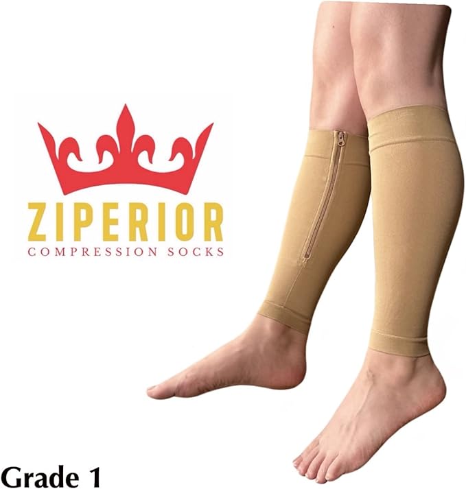 15-20 mmHg Compression Shin Calf No Foot Inside Leg Zipper Sleeves