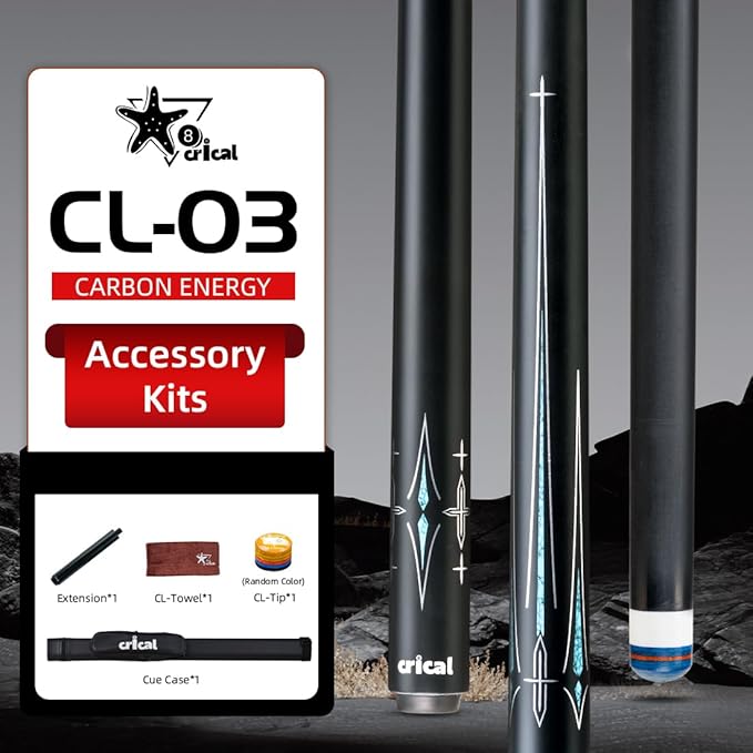 CRICAL Carbon Fiber Pool Cue Stick 58" Billiard Cue Sticks Professional Low Deflection Pool Sticks with 3/8 * 8 Pin Joint and 12.5mm Tip