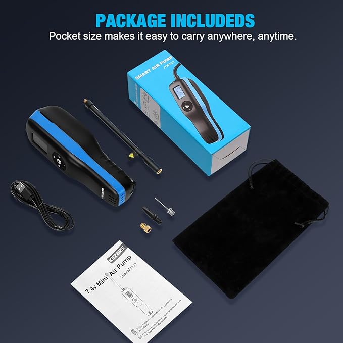 KEZERS Bicycle Tire Inflator, Portable 160PSI Air Pump,Cordless Air Compressor with Digital Pressure Gauge,Rechargeable Battery,Emergency Light,Tire Inflator for Car,Motorcycle,Bike,Ball