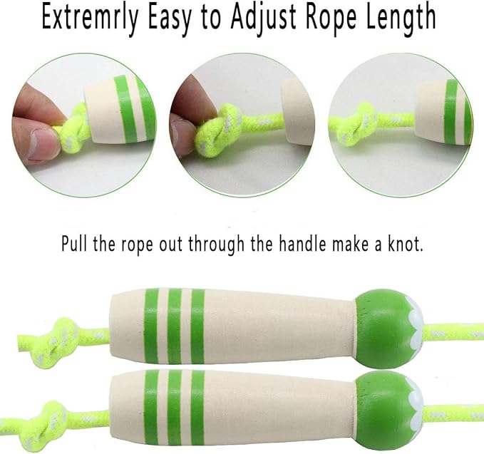 Jump Rope Kids, 7ft Adjustable Cotton Skipping Rope with Wooden Handle for Boys and Girls Fitness Outdoor Exercise