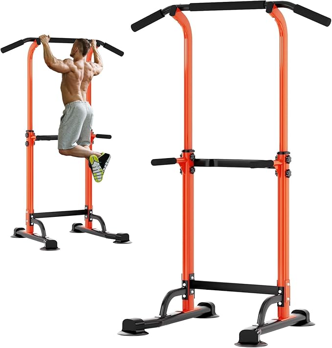 soges Power Tower Pull Up Bar Station, Free Standing Pull Up Rack Dip Station for Home Gym, Height Adjustable Home Strength Training Fitness Workout Equipment